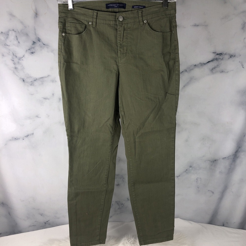 Adrienne Vittadini Women's Skinny Ankle Olive Green Pants Sz 10
